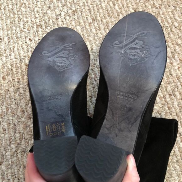 Free People Black Suede Slouchy Boots Sz 41 11 Dakota Stacked Block Heel Pull On - Picture 11 of 14